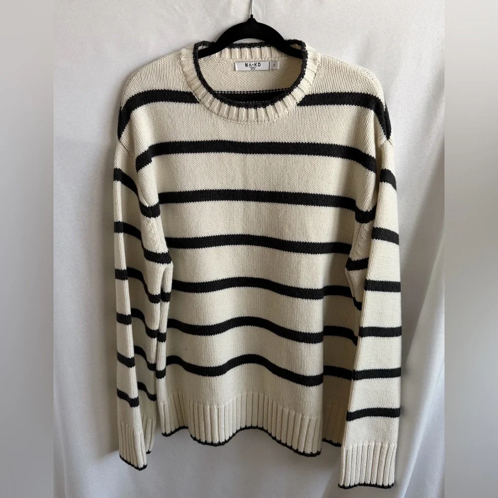 NAKD Classic Cream and Black Striped Women's Sweater SIZE SMALL